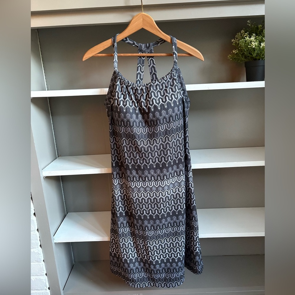 Prana Quinn Black/Gray Ibiza Halter Tank Dress Wm Md Prana Logo Built In Bra
